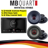 MB Quart Package 2+64GB Android Player 2 Way Coaxial 6.5" Speaker Mid Bass Car Spk