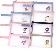 5 Styles Sanrio Kuromi Cinnamoroll My Melody Pom Pom Purin Transparent Mesh Pencil Case Office Student Pencil Cases Nylon Pen Bag School Supplies Pen Box Prize Children'S Gift