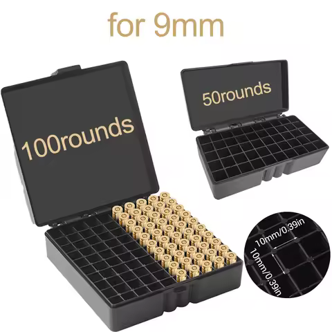 50/100 Rounds 9mm Ammo Box Tactical Bullet Storage Case Ammo Case Cartridge Carry Box for Rifle Pist