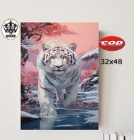 POSTER TEMA MACAN PUTIH/POSTER DINDING MACAN PUTIH/HIASAN DINDING RUMAH/FOTO MACAN/WALLDECOR
