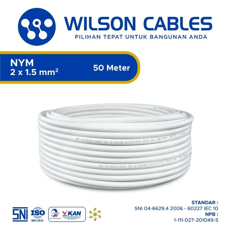 Kabel NYM 2x1.5 mm2 50 Meter / Kabel Tunggal NYM Wilson Cables