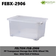 FEBX-2906 FELTON FSB-2906 PP Transparent Storage Box With Wheel 70L W62*D45.5*H39cm