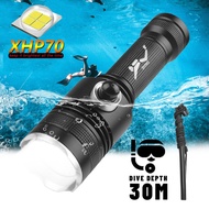 XHP70  Underwater Diving Flashlight  LED Light  Range Lamp Waterproof 3 Mode Scuba Torch