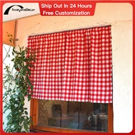 AnneyOneDecor Red Curtain for Cabinet Rustic Door Curtain Rod Pocket Small Cafe Curtains for Kitchen Half Curtain