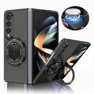 1pc Black Foldable Skin-Feel Magnetic Stand 360° Rotating Finger Ring Metal Buckle Flip Cover Strong
