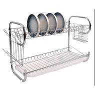 OFFER 2 LAYER STAINLESS STEEL DISH RACK / RAK PINGGAN / DISH RACK / DISH RACK WITH TRAY / PLATE RACK / KITCHEN RACK