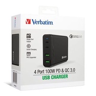 Verbatim 4 Port PD &amp; QC 3.0 100W USB充電器 66402