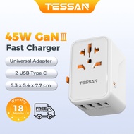 TESSAN GaN III 100W Universal Travel Adapter International Charger with 2 USB Ports & 2 USB-C PD Fas