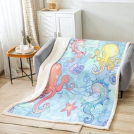 Cartoon Octopus Throw Blanket for Kids, Sea Horse, Sea Star, Cute Animals, Bed Blanket for Girls, Boys, Adults, Marine