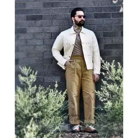 Non Stock American Vintage Men's Loose Belt Pants Gurkha British Army Straight Khakis