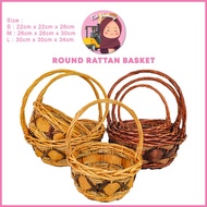 Bakul Rotan Bulat dengan Pemegang / Bakul Buah Hantaran Hamper / Rattan Basket Round with Handle / R