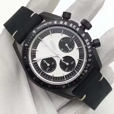 6 Colours 40mm Business Quartz Chronograph Black Case Six Hands VK63 Movement Waterproof Luminous Me