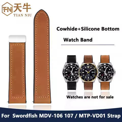 22mm cowhide+silicone bottom quick release strap for Casio MDV-106/107 MTP-VD01/MTP-1374/1375 magnet