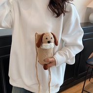 Trendy Wool Hand-woven Puppy Cute Mobile Phone bag Niche Fashion One-shoulder bag One-shoulder Femal