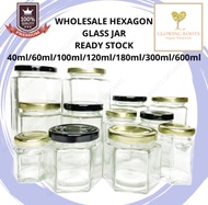 [READY STOCK WHOLESALE GLASS Per BOX] Hexagon Glass Container Jar Mini Bottle Botol Kaca[40/60/100/1