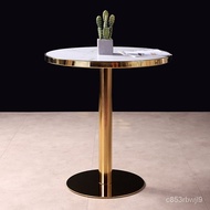 🎁Marble round Table Golden, round Dining Table Small Coffee Table Light Luxury Coffee Shop Milk Tea Shop Reception Negot