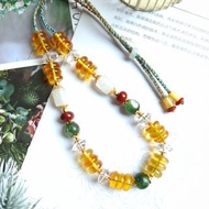 (金珀好運多寶轉運)月光石 白水晶 綠祖母晶 南紅珠串項鍊 可調節