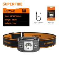 SUPERFIRE HL75-E 5W Headlight LED Waterproof IP44 Rechargeable Headlamp Flashlight Strong Bright L