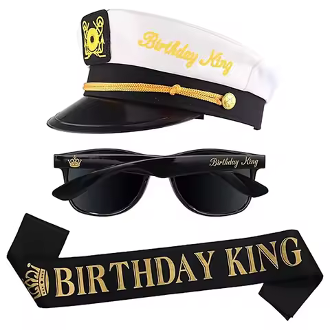 Birthday King Captain's Hat Sash Accessories Set 30th 40th Birthday Party Photo Prop Funny Supplies