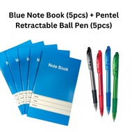 Blue Note Book (5pcs) + Pentel WoW 0.7mm Retractable Ballpen (Random Colour 5pcs)
