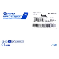 Nipro Syringe 1ML Luer Slip  SINGLE-USE SYRINGE   - 100'S  EXPIRY 2027
