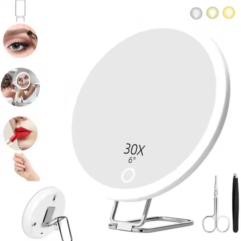 Tweezers & Scissors 30x Magnifying Mirror Set LED-Lit Magnifying Makeup Mirror 30x Magnification Mak