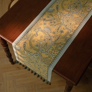 Vintage Table Table Runner Jacquard Branch Flower Paisley Blue Yellow Table Runner for Dining Decor