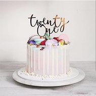 Black Acrylic Twenty One Cake Topper, 21st Birthday Cake Decorations Supplies Cheers to 21 Years Par