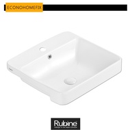 [ RUBINE ] RIFF 50M Semi-Recessed Hand-wash Basin, GLOSSY WHITE FINISH  With mixer hole &amp; overflow 500 x 460 x 170mm