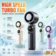 Portable Turbo Fan High Speed Hand Fan Handheld Portable Mini Fan Cooler LED Display 6000mAh USB Rec