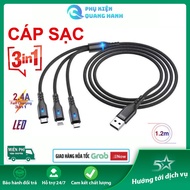 Hoco DU08 Plus 3 in 1 charging cable (LN+Micro+Type-C) fast charging 2.4A, with LED light, 1.2m long