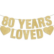 Pre-Strung 80th Birthday Banner - Gold Glitter, Happy 80th Birthday Decorations for Women, 80 Year O