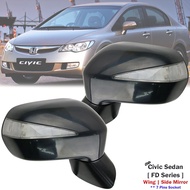 Black Side Mirror w/ LED & Electric Folding For Honda Civic FD FD1 FD2