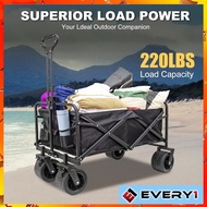 EVERY1 Outdoor Foldable Camping Trolley Wagon Cart Beach Portable Shopping Cart with Waterproof Stor