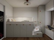 可定制床 bed （全港送貨 免費設計） 半高兒童床組合 半高床 half height bed 收納櫃 護欄床 推拉櫃門設計 兒童床 單人床 床架 free delivery 衣櫃床 儲物床 Sto