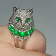 {Fantasy Cat} Cat Ring Fashionable Classy Light Luxury Full Diamond Kitten Ring Fantasy Cat Head Tai