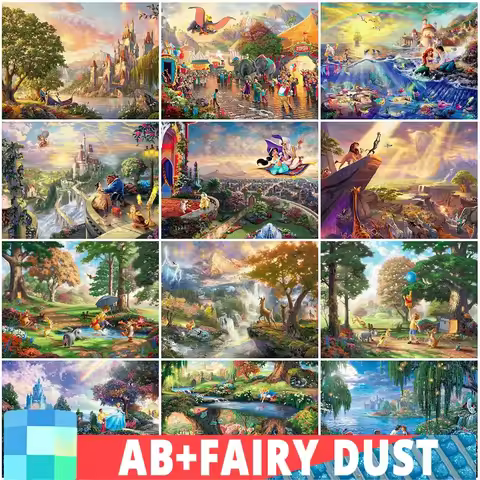 Fairy Dust AB Disney Aladdin Diamond Embroidery Mermaid Dumbo Mosaic Cartoon Painting Tree Castle La