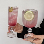 ins Vintage Glass Cup Vertical Stripe Goblet Red Wine Glass Wine Glass Juice Glass Ice Cream Cold Dr