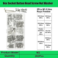 【♚】Hexagon Socket Cap Screw Bolt and Nut Set M2 M3 M4 M5 M6 Stainless Steel A2 304 Round Pan Head Al