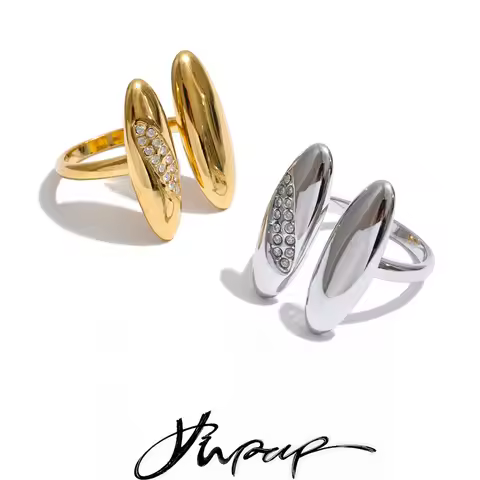 Yhpup Stainless Steel Adjustable Ring for Women Cubic Zirconia Geometric Casting Fashion Finger Jewe