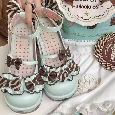 Sweet Y2K Lolita Chocolate Dopamine Mary Jane Shoes Bow Platform Cute Girls LO Shoes