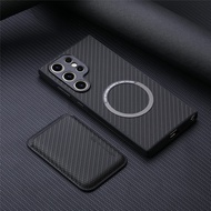 Samsung S25 Ultra A56 S24fe 2-IN-1 Magnetic Coil Carbon Fiber Texture Case with Magnet Card Holder B