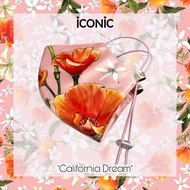 iCONiC -  CALIFORNIA DREAM Mask Pink #4425 - ชมพู หน้ากากผ้า หน้ากากอนามัย รุ่นล่าสุด ลายพิมพ์ สดใส ลวดลาย สุดพิเศษ ดอกป๊อปปี้ สีส้ม