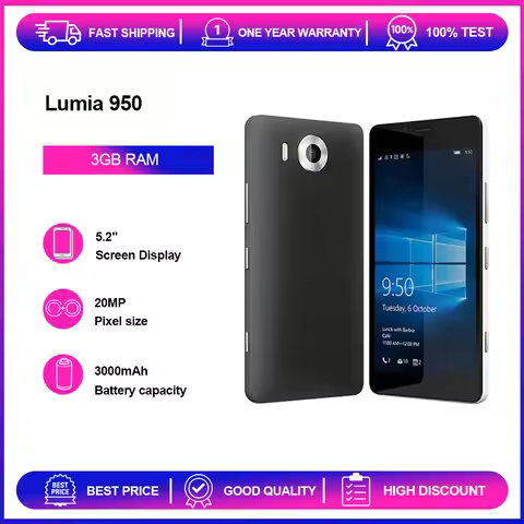 Unlocked Refurbished Lumia 950 Single/ Dual SIM 20MP 5.2 inches Phone GSM 900 / 1800 3000mAh Bluetoo