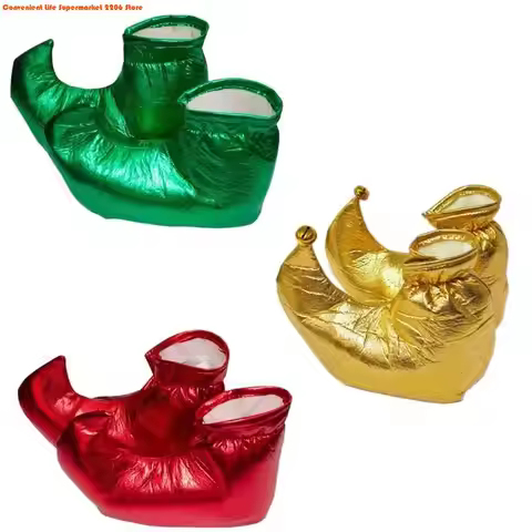 E06E Metallic Color Clown Shoes Elves Shoe Covers for Christmas Halloween Dress up Adult Clown Overs