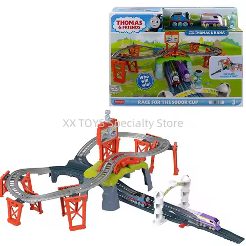 Thomas & Friends Diecast Toys Train Set Race for The Sodor Cup with Thomas and Kana Engines Track Ki