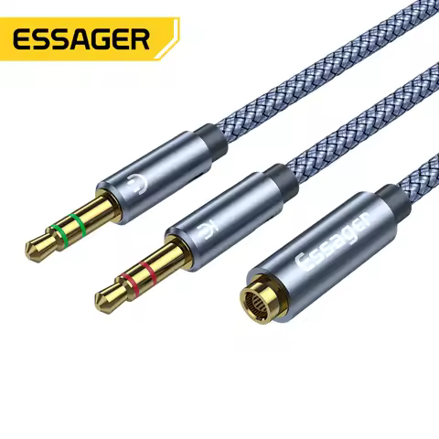 Essager Headphone Splitter Earphone Adapter Audio 3.5mm Female to 2 Male Jack Mic Y Splitter Aux Cab