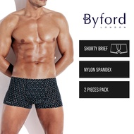 Byford (2 Pcs) Seluar Dalam Lelaki | Byford Mens Nylon Spandex Shorty Brief Underwear Assorted Colou