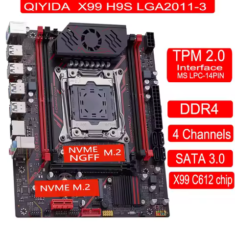 QIYIDA X99 motherboard TPM 2.0Interface LGA 2011 3 with NVME NGFF M.2 Support 4 channels X99 C612chi
