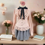 Vip lolita lady's bow tie ruffle t-shirt in foam fabric size S M L (side zipper) (N<=104 D56 E72-86)